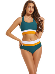 High-Waist Square Neck Laguna Cut Back Crop Bikini Set