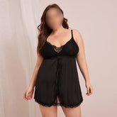 Plus Size Sexy See-Through Mesh Backless Lace Suspender Loose Home Nightgown