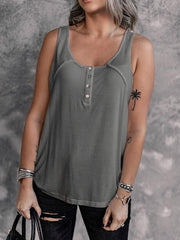 Solid Color U-Neck Button Modal Tank Shirt