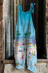 Cotton And Linen Suspender Printed Suspender Casual Jumpsuit