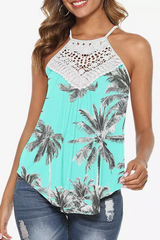 Coconut Tree Lace Splicing Button Tank