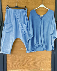 Summer Simple Color Loose Short Sleeve Suit