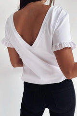 V-Neck Ruffled Short Sleeve T-Shirt