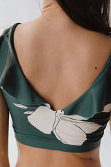 High-Waist Floral V-neck Emerald Bikini Set