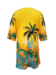 Coconut Tree Print Vacation Crew Neck 3/4 Sleeve Dress