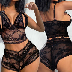 Open Chest And Crotch Free Three-Point Temptation Lace Sexy Underwear Set