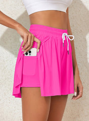 Pink Solid Color Simple Versatile High Waist Swim Short