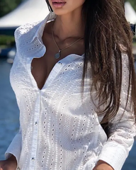 Eyelet Embroidery Buttoned Top & Pocket Design Shorts Set