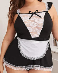 Plus Size Contrast Lace Maid Costume Set