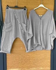 Summer Simple Color Loose Short Sleeve Suit