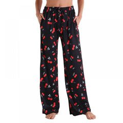 Peach Print Comfortable Stretch Pajama Pants with Pockets