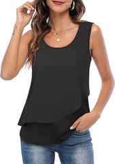 Summer Vest U-Neck Printed Pleated Sleeveless Top