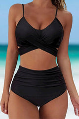 Bandeau High Waisted Tummy Control Two Piece Bikini
