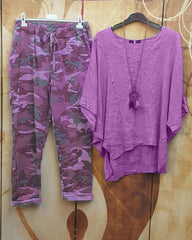 Irregular Hem Big Round Neck FivePoint Sleeve TwoPiece Suit