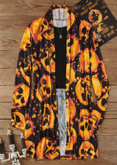 Halloween Skull Long Sleeve Open Front Cardigan