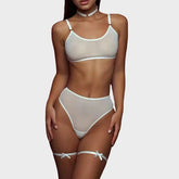 Temptation Bra French Mesh Gathered Perspective Sexy Lingerie Set