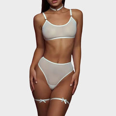 Temptation Bra French Mesh Gathered Perspective Sexy Lingerie Set