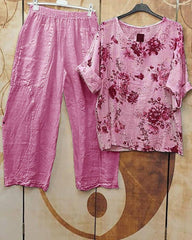 Floral Print Crew Neck Two Piece Suit