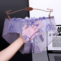 Flower Embroidered Sweet Bowknot Low Rise Large Size Briefs