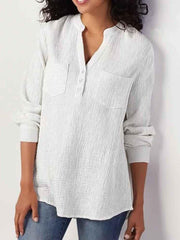 PLAIN REGULAR POCKET STANDARD NINE POINTS SLEEVE BLOUSE