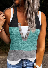 Color Block Button Fake Two-Piece Tank