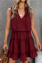 Solid Color Puff Sleeveless Mini Dress