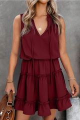 Solid Color Puff Sleeveless Mini Dress
