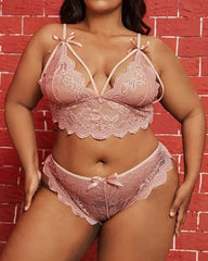 Plus Size Bowknot Decor Scallop Trim Lingerie Set