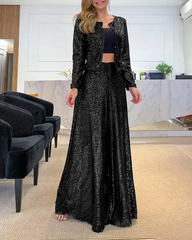 Wide Leg Sequin High Waisted Flare Pants