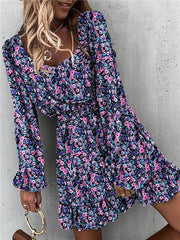 Floral Elastic Waist Ruffle Dress