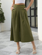 Women's Cotton Elastic Waist Wide Leg Pocket Loose Pants