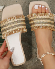 Vintage Braided Straw Beach Slippers