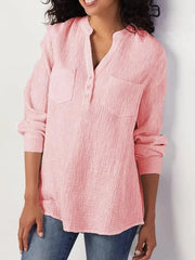 PLAIN REGULAR POCKET STANDARD NINE POINTS SLEEVE BLOUSE