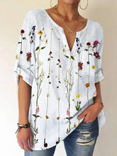 Pockets Casual Floral V Neck Blouse