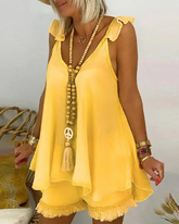 Yellow Sleeveless Flowy Top & Shorts Set