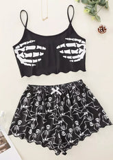 Halloween Skeleton Hand Camisole And Shorts Pajamas Set - Black