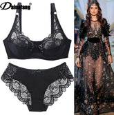 Ultra-Thin Transparent Plus-Size Lace Bra Set