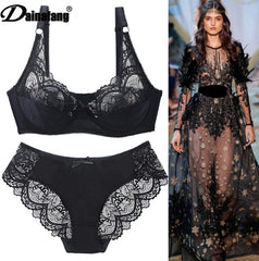 Ultra-Thin Transparent Plus-Size Lace Bra Set