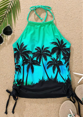 Coconut Tree Drawstring Halter Tankini Set