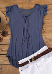 Ruffled Lace Splicing Tie Tank - Navy Blue