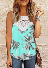 Coconut Tree Lace Splicing Button Tank