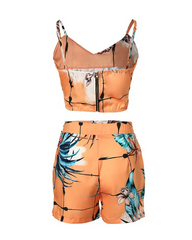 Tropical Print Spaghetti Strap Crop Top & Shorts Sets