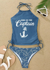 Dibs On The Captain Anchor Drawstring Tankini Set - Blue