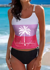 Live Simple Coconut Tree Drawstring Tankini Set