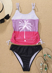 Live Simple Coconut Tree Drawstring Tankini Set