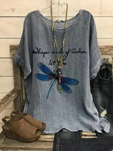 DRAGONFLY PRINTED CASUAL SHORT SLEEVE DEEP GRAY BLOUSE& SHIRT