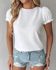 Puff Sleeve Eyelash Lace Patch Top