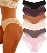 6 Pack Sexy Silky Seamless No Show Lace Bikini Lightweight Cheeky Hipster Panties