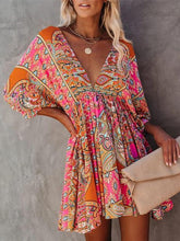 V Neck Multicolor Bohemian Pleated Dress