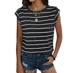 Fashionable Sleeveless Round Neck Striped T-Shirt